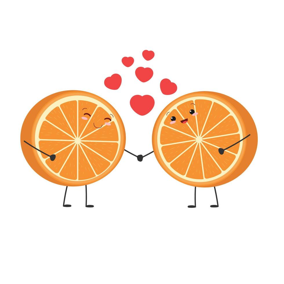 ein paar orangen verliebt. konzept für den valentinstag, ein paar halb orange mit herz. Vektor-Illustration. vektor