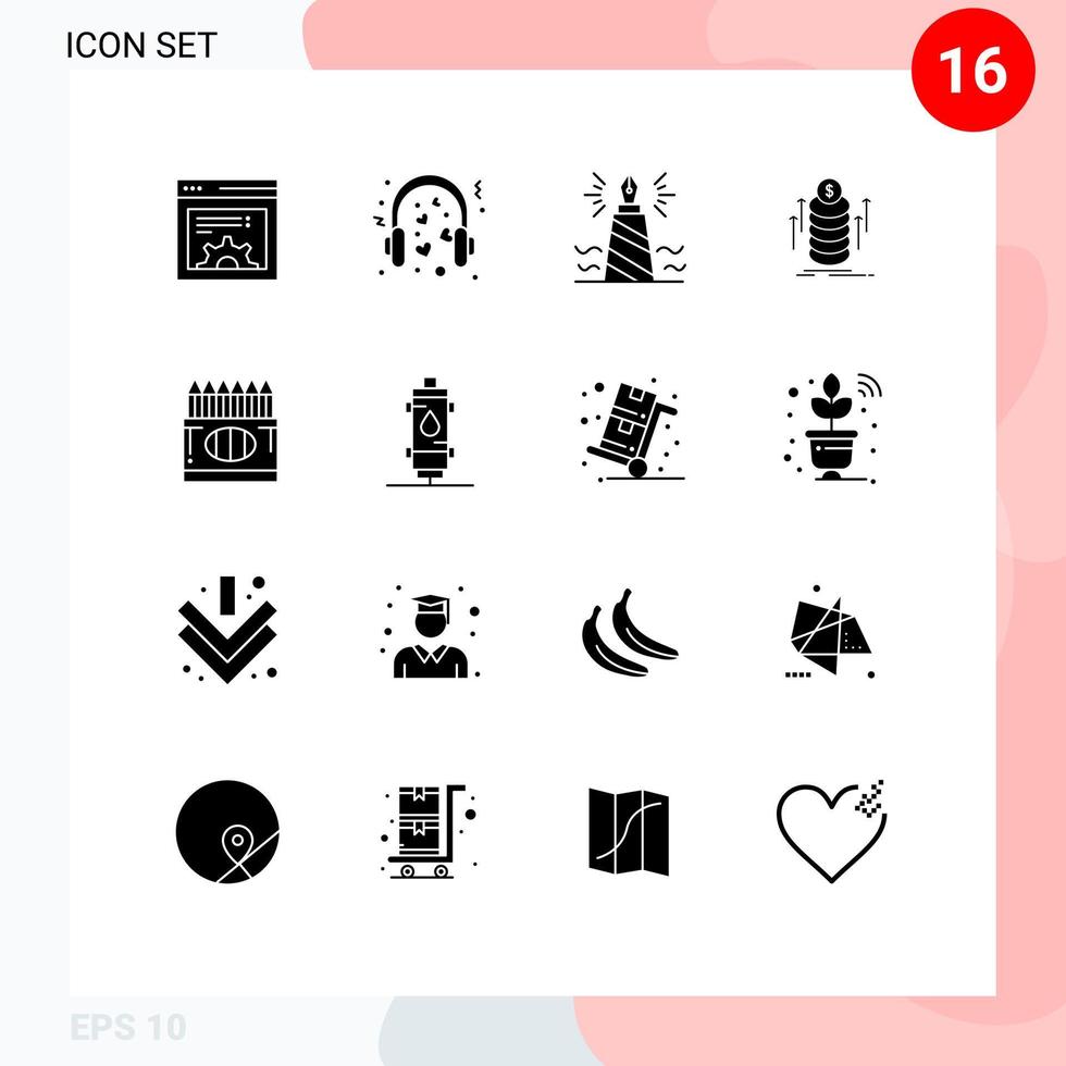 modern uppsättning av 16 fast glyfer pictograph av tillbaka till skola överföra penna bunt redigera redigerbar vektor design element