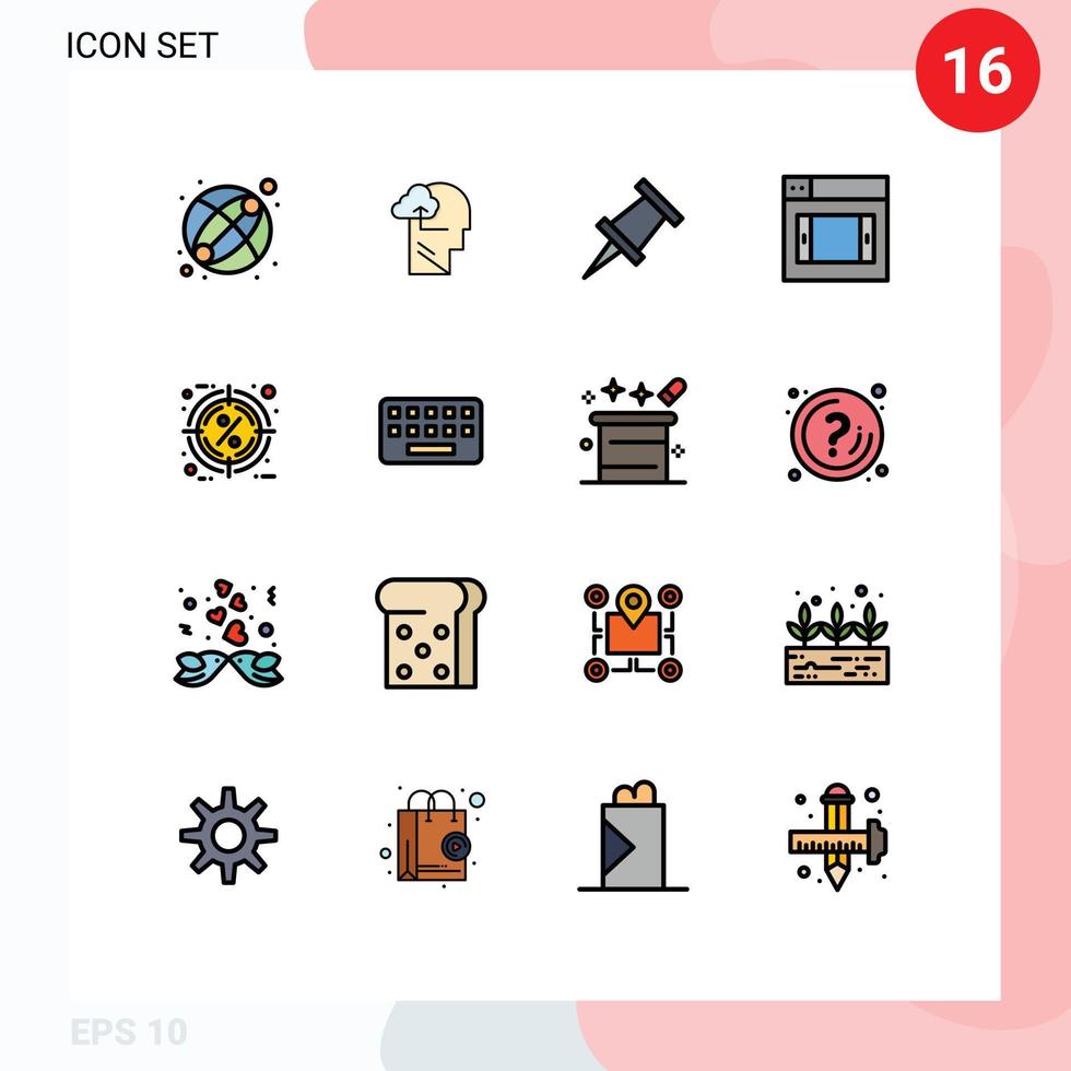 uppsättning av 16 modern ui ikoner symboler tecken för tangentbord procentsats stift procent rabatt redigerbar kreativ vektor design element