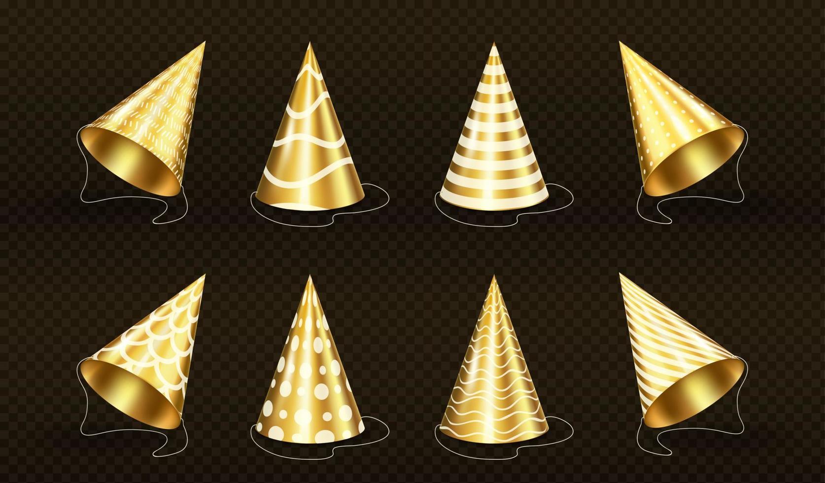 goldene partyhüte mit mustermodell vektor