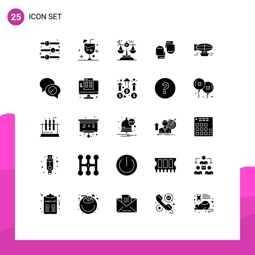 25 universelle solide Glyphenzeichen Symbole für bearbeitbare Vektordesign-Elemente des Schutzhandschuhglas-Boxurteils vektor