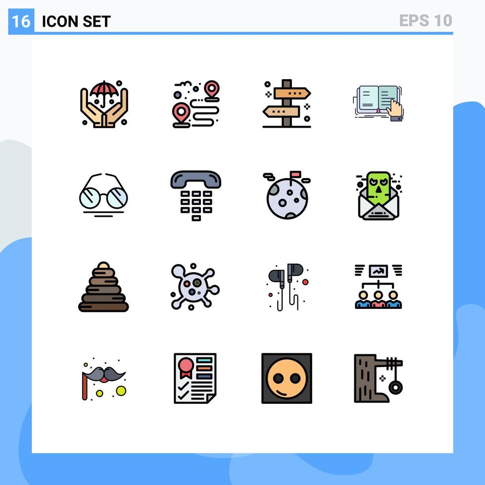 universell ikon symboler grupp av 16 modern platt Färg fylld rader av glasögon litteratur Karta studie bok redigerbar kreativ vektor design element