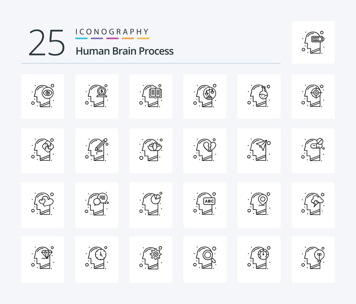 mänsklig hjärna bearbeta 25 linje ikon packa Inklusive mänsklig. beslut. pengar. balans. mänsklig vektor