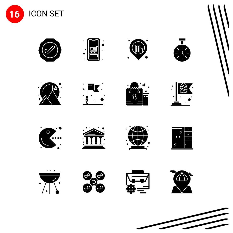 Stock Vector Icon Pack mit 16 Zeilenzeichen und Symbolen für die Leistungszählung Online-Timer-Stoppuhr editierbare Vektordesign-Elemente