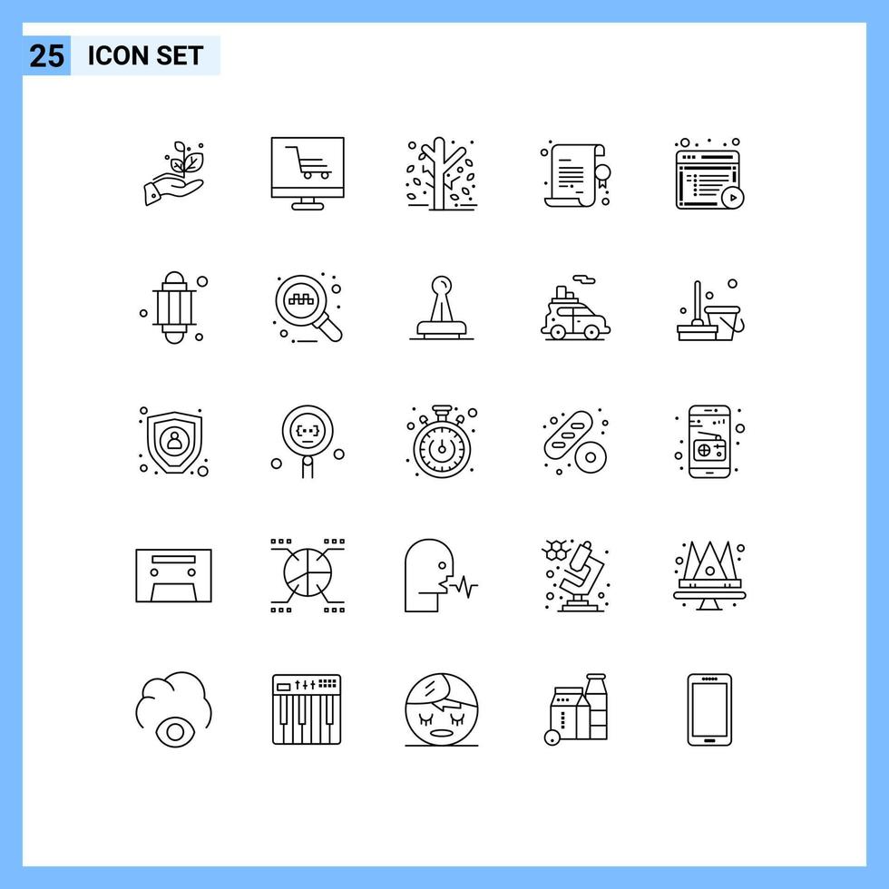 mobil gränssnitt linje uppsättning av 25 piktogram av artikel diplom höst certifikat träd redigerbar vektor design element
