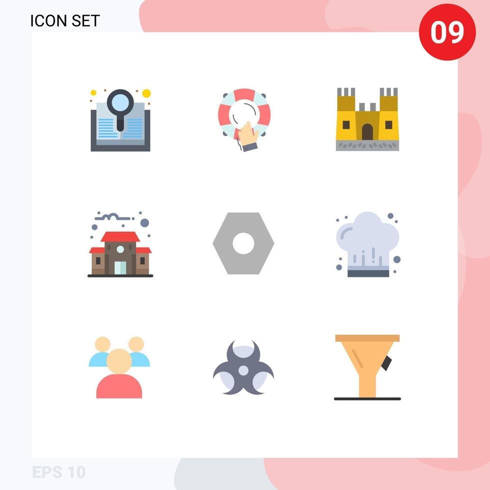 9 flaches Farbkonzept für mobile Websites und Apps Benutzeroberfläche Grundlegende Rettungsring-Schulgebäude editierbare Vektordesign-Elemente vektor