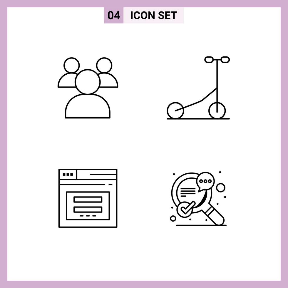 Gruppe von 4 gefüllten flachen Farben Zeichen und Symbolen für die Suche nach editierbaren Vektordesign-Elementen für Bildungswebsite-Scooter vektor