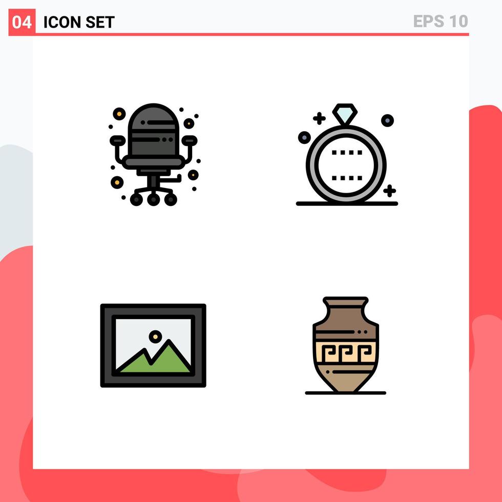 satz von 4 modernen ui symbolen symbole zeichen für stuhl bild feier ring amphora editierbare vektordesignelemente vektor