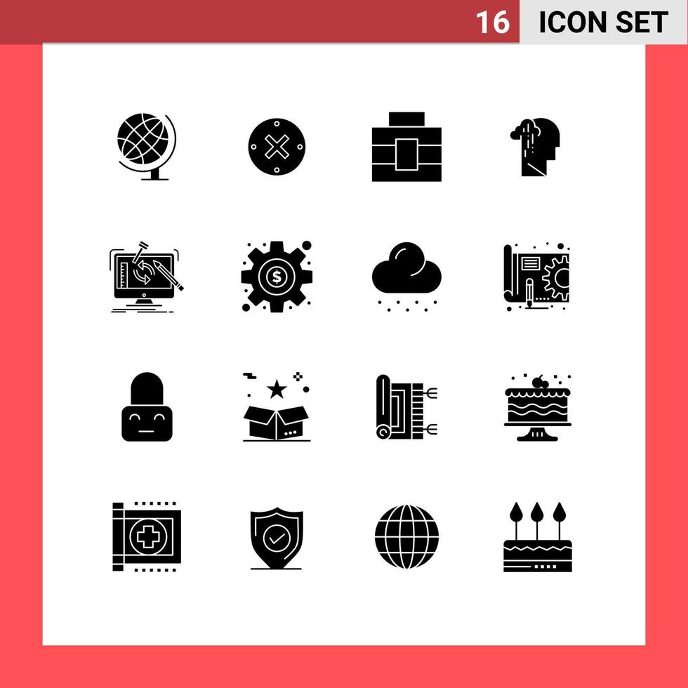 16 universell fast glyf tecken symboler av verktyg teknik verktygslåda ledsen mänsklig redigerbar vektor design element