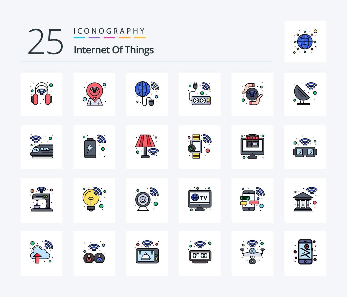internet av saker 25 linje fylld ikon packa Inklusive nätverk. anslutningar. internet. wifi. smart vektor