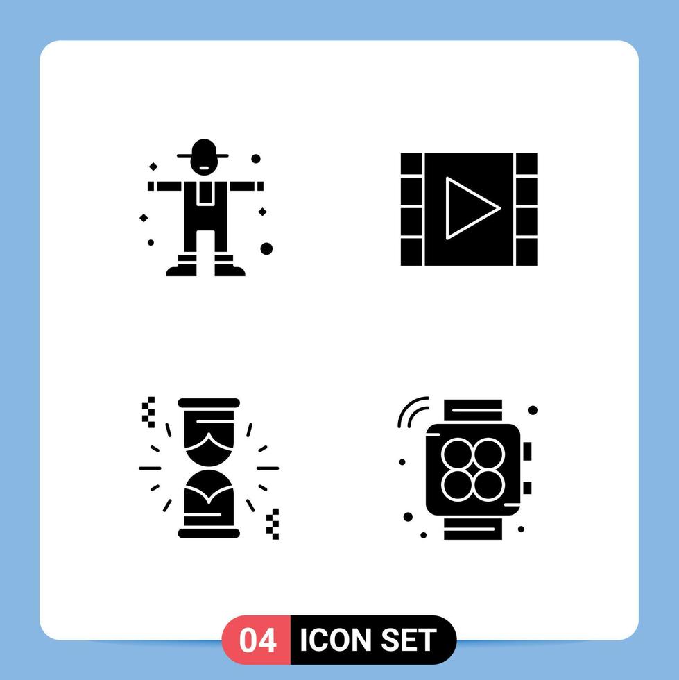 stock vektor ikon packa av 4 linje tecken och symboler för karaktär timglas scarecrow multimedia väntar redigerbar vektor design element