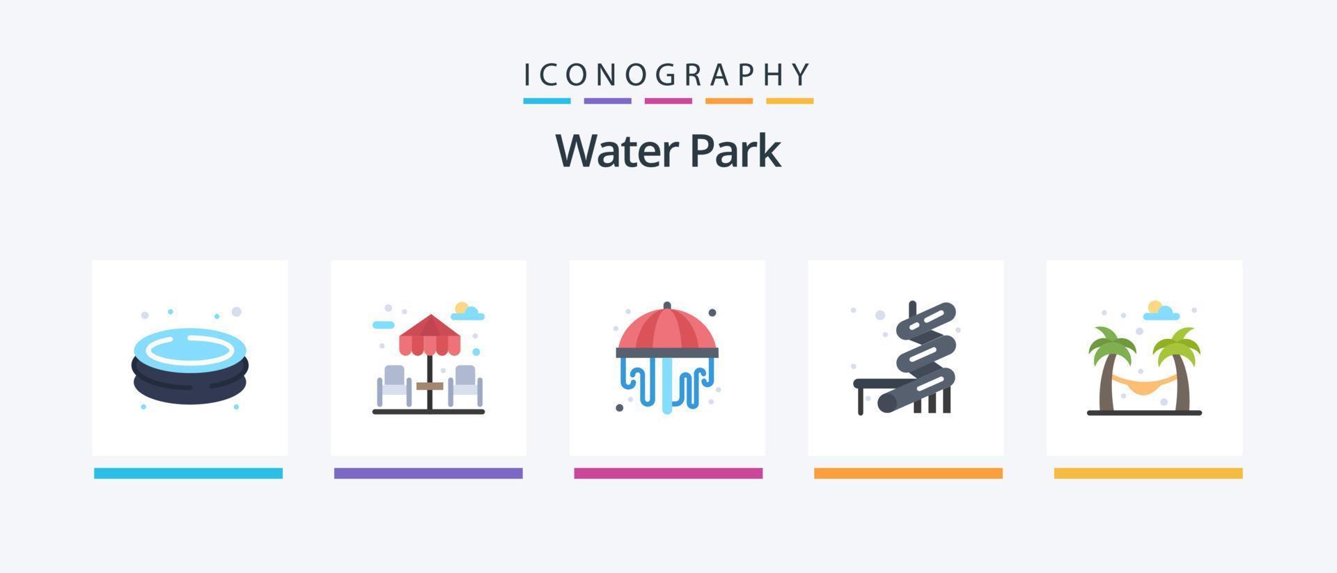 Wasserpark Flat 5 Icon Pack inklusive. Garten. Park. Park. Park. kreatives Symboldesign vektor