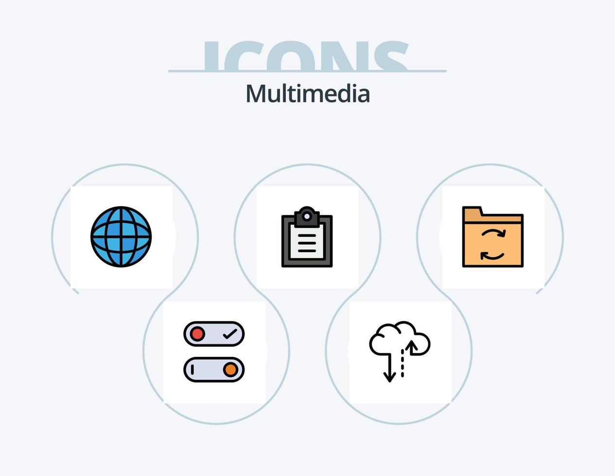 Multimedia-Linie gefüllt Icon Pack 5 Icon-Design. . . Verkehr. Einrichtung. Kasten vektor