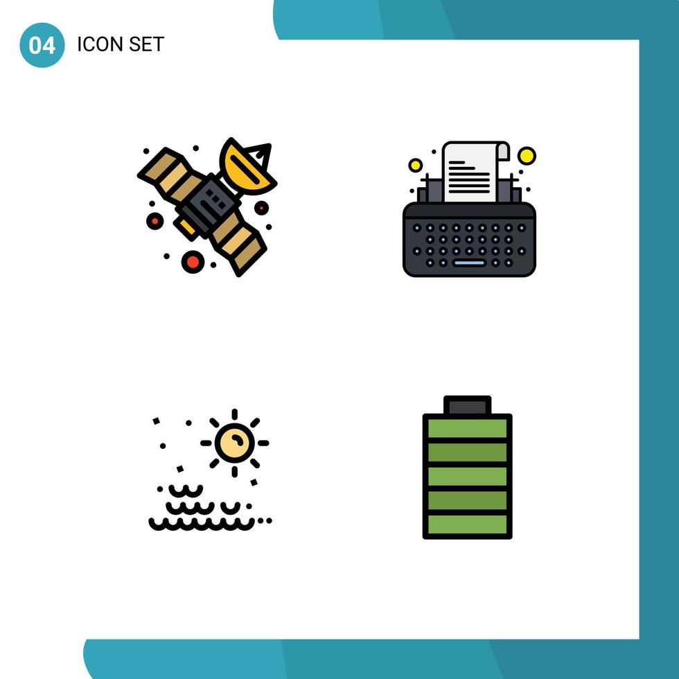 redigerbar vektor linje packa av 4 enkel fylld linje platt färger av gps soluppgång nycklar författare batteri redigerbar vektor design element