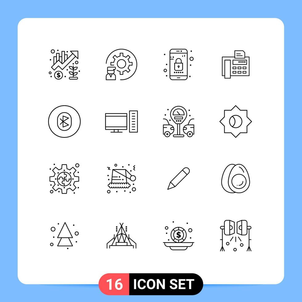 användare gränssnitt packa av 16 grundläggande konturer av fax maskin telefon bearbeta fax mobil redigerbar vektor design element