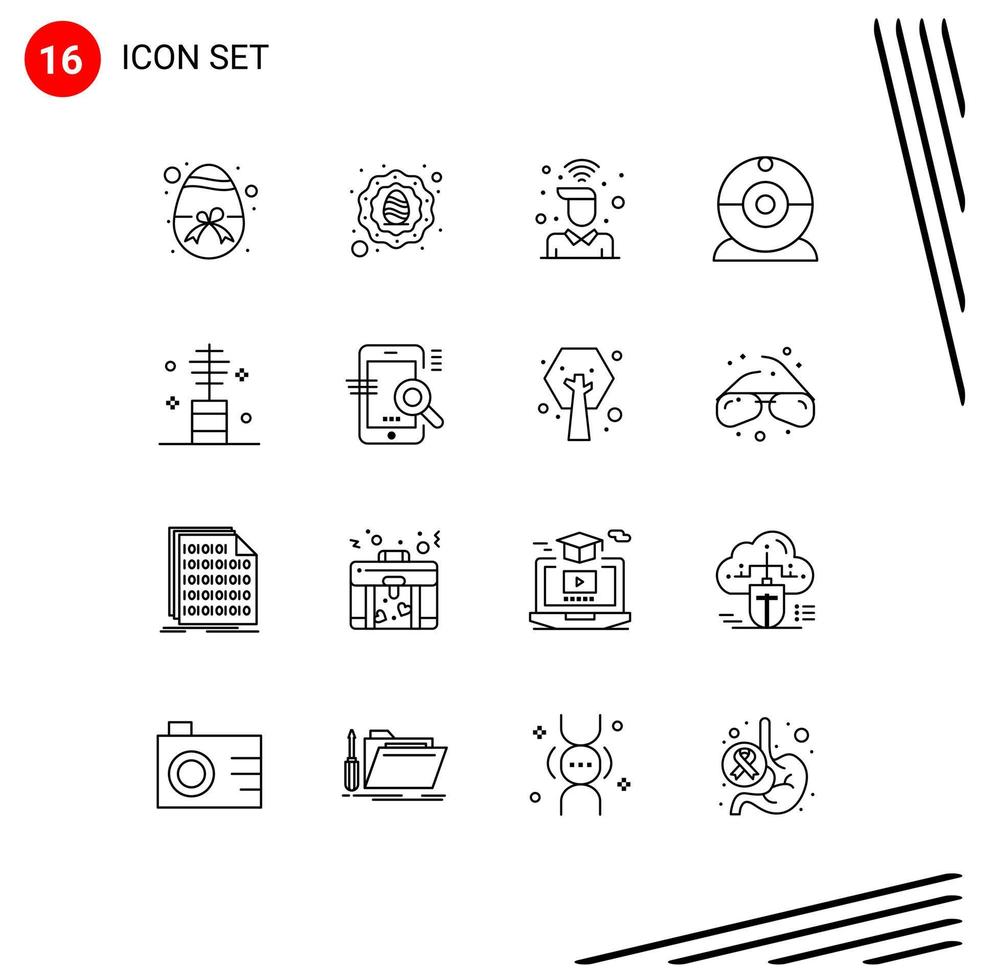 16 Benutzeroberflächen-Gliederungspaket mit modernen Zeichen und Symbolen von kosmetischen Geräten Schreibtischkamera wifi editierbare Vektordesign-Elemente vektor