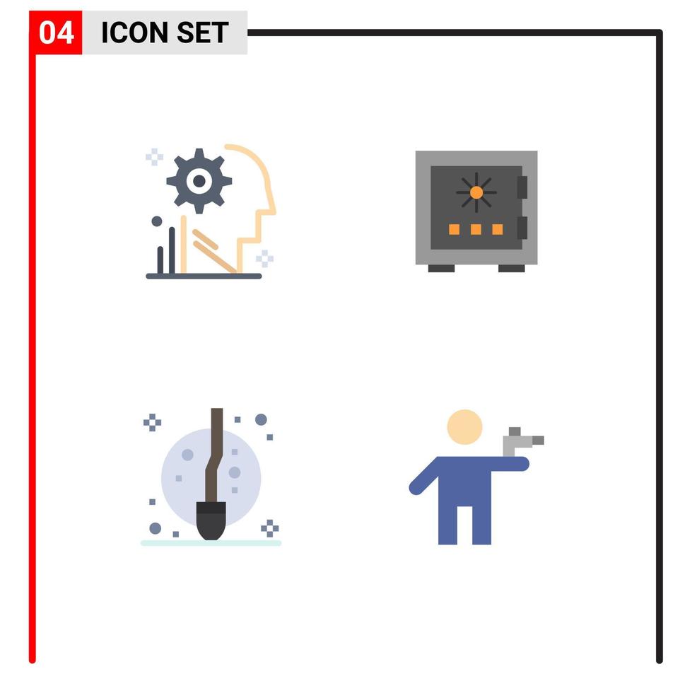 flaches Icon-Paket mit 4 universellen Symbolen des Geistes Safe Gear Box Sicherheit editierbare Vektordesign-Elemente vektor