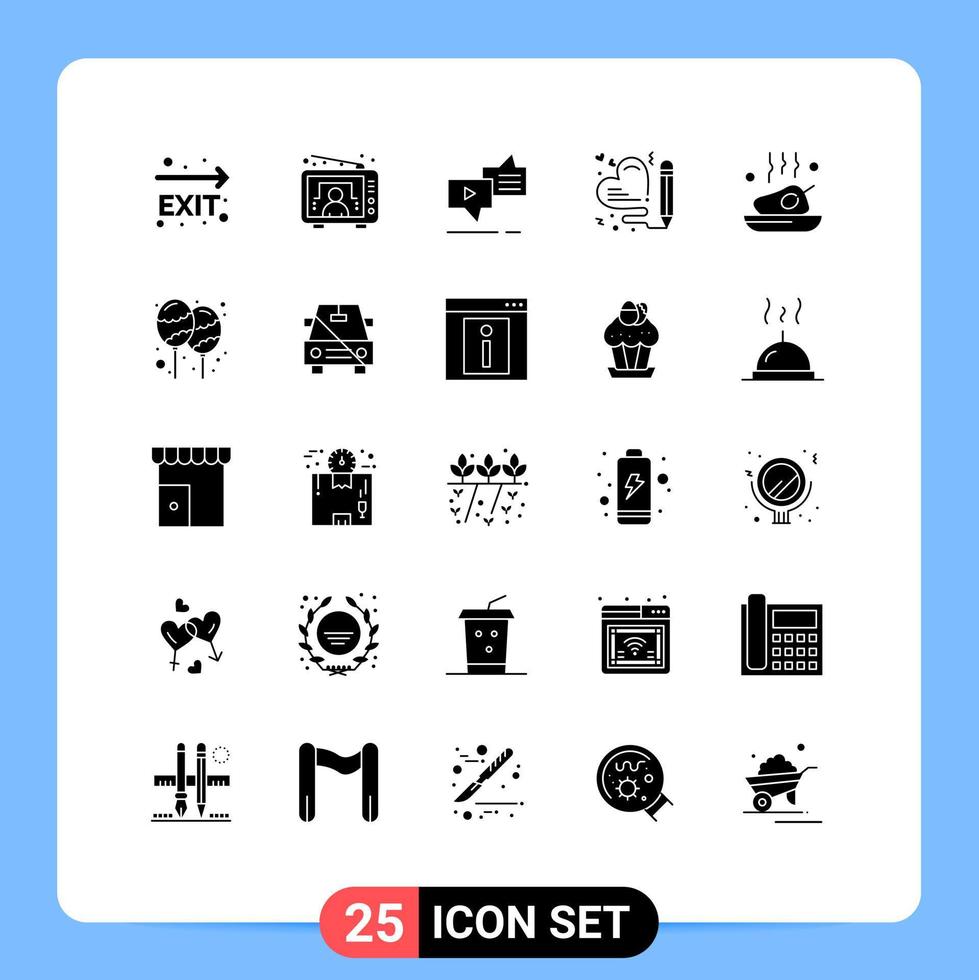 modern uppsättning av 25 fast glyfer och symboler sådan som kyckling penna chatt kärlek Tal redigerbar vektor design element
