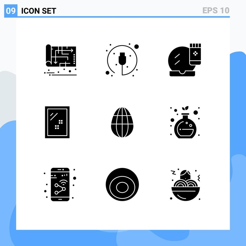 mobil gränssnitt fast glyf uppsättning av 9 piktogram av tvätta spegel kabel- dörr makeover redigerbar vektor design element