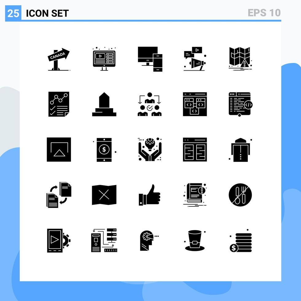 25 tematiska vektor fast glyfer och redigerbar symboler av marknadsföring Youtube dator video telefon redigerbar vektor design element