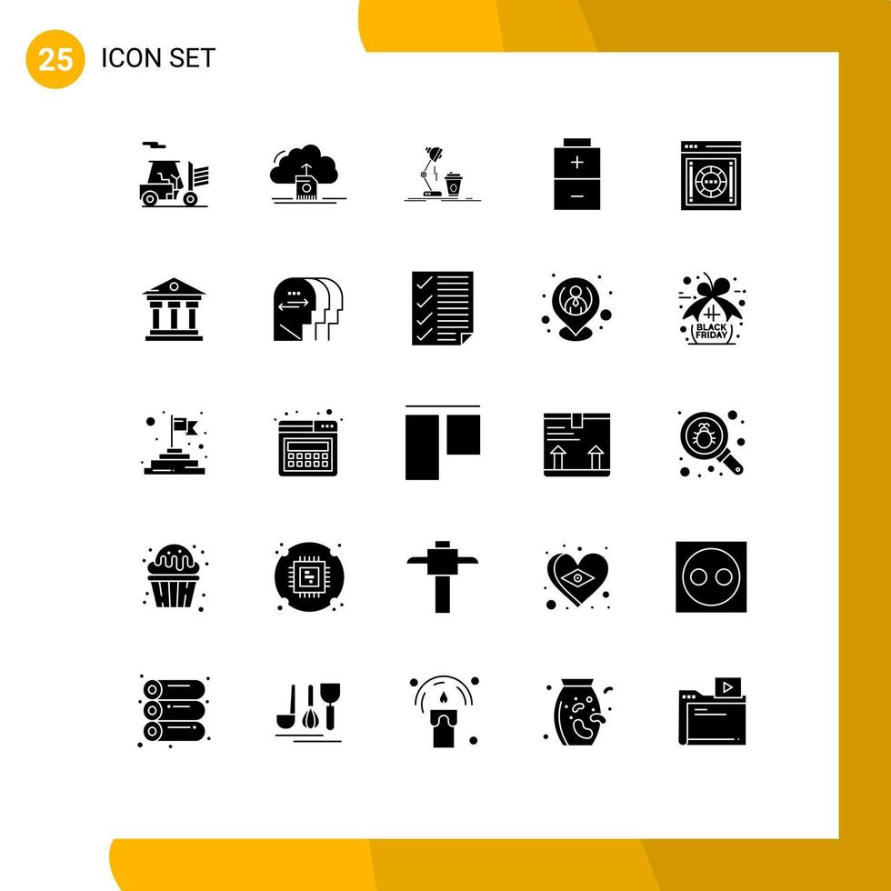 uppsättning av 25 vektor fast glyfer på rutnät för internet elektrisk studio laddning blixt redigerbar vektor design element