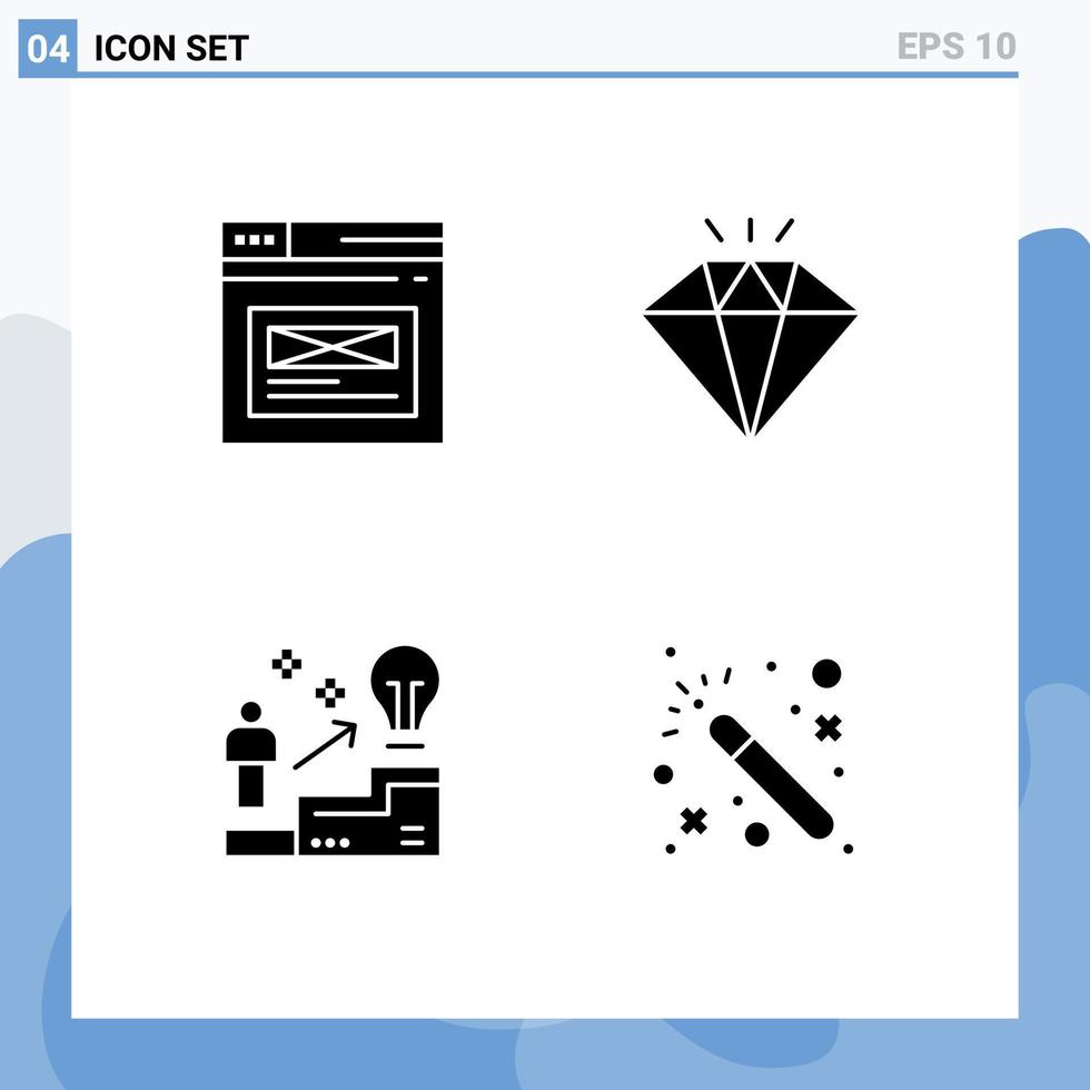 användare gränssnitt packa av 4 grundläggande fast glyfer av internet Framgång hemsida juvel aning redigerbar vektor design element