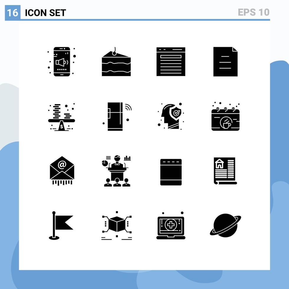 användare gränssnitt packa av 16 grundläggande fast glyfer av företag text Lägg till fil hemsida redigerbar vektor design element