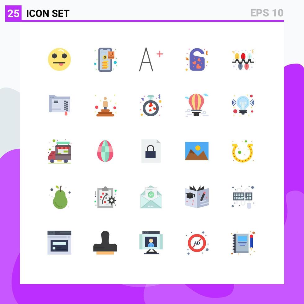 piktogram uppsättning av 25 enkel platt färger av högtider jul öka lampor bröllop redigerbar vektor design element