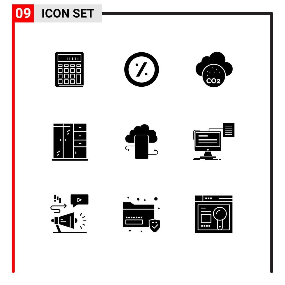 Aktienvektor-Icon-Pack mit 9 Zeilenzeichen und Symbolen für Business-Kabinettspreis lebende Umweltverschmutzung editierbare Vektordesign-Elemente vektor