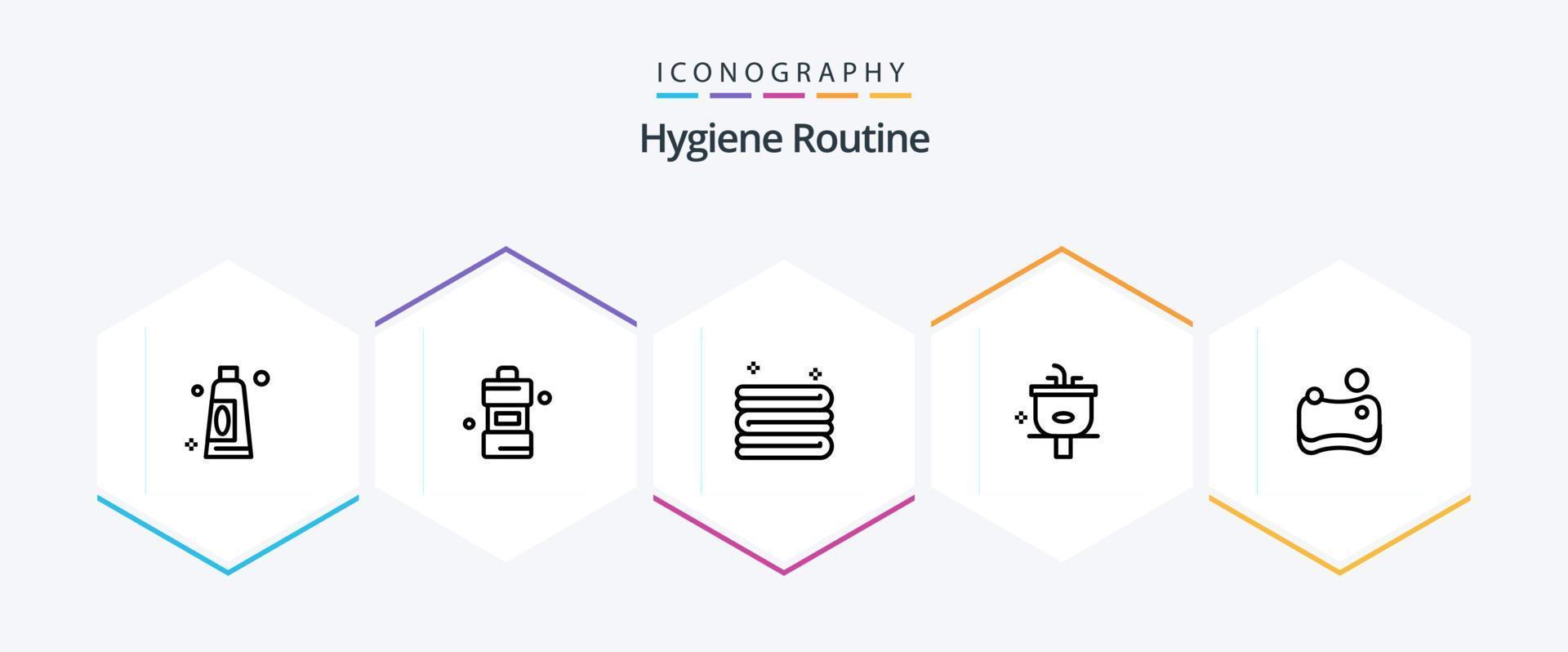 Hygieneroutine 25-Zeilen-Icon-Pack inklusive Schwamm. Reinigung. Reinigung. waschen. Reinigung vektor