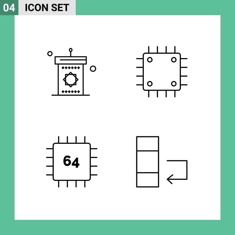 Packung mit 4 kreativen, gefüllten, flachen Farben von Podiumshardware, Moscheecomputern, Computern, editierbaren Vektordesignelementen vektor