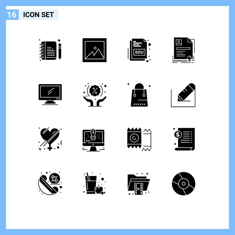 grupp av 16 fast glyfer tecken och symboler för enhet dator utbildning certifikat företag redigerbar vektor design element
