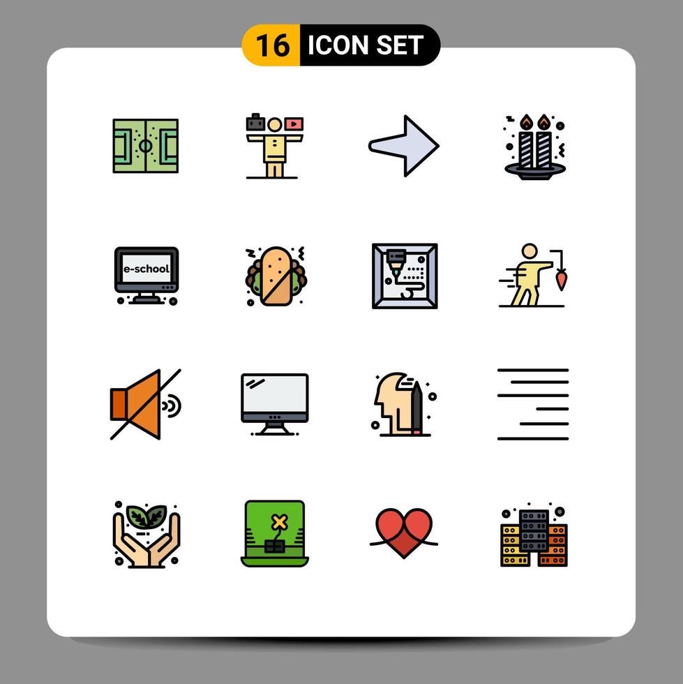 satz von 16 modernen ui-symbolen symbolzeichen für elektronische e-work-nachtpartykerze editierbare kreative vektordesignelemente vektor