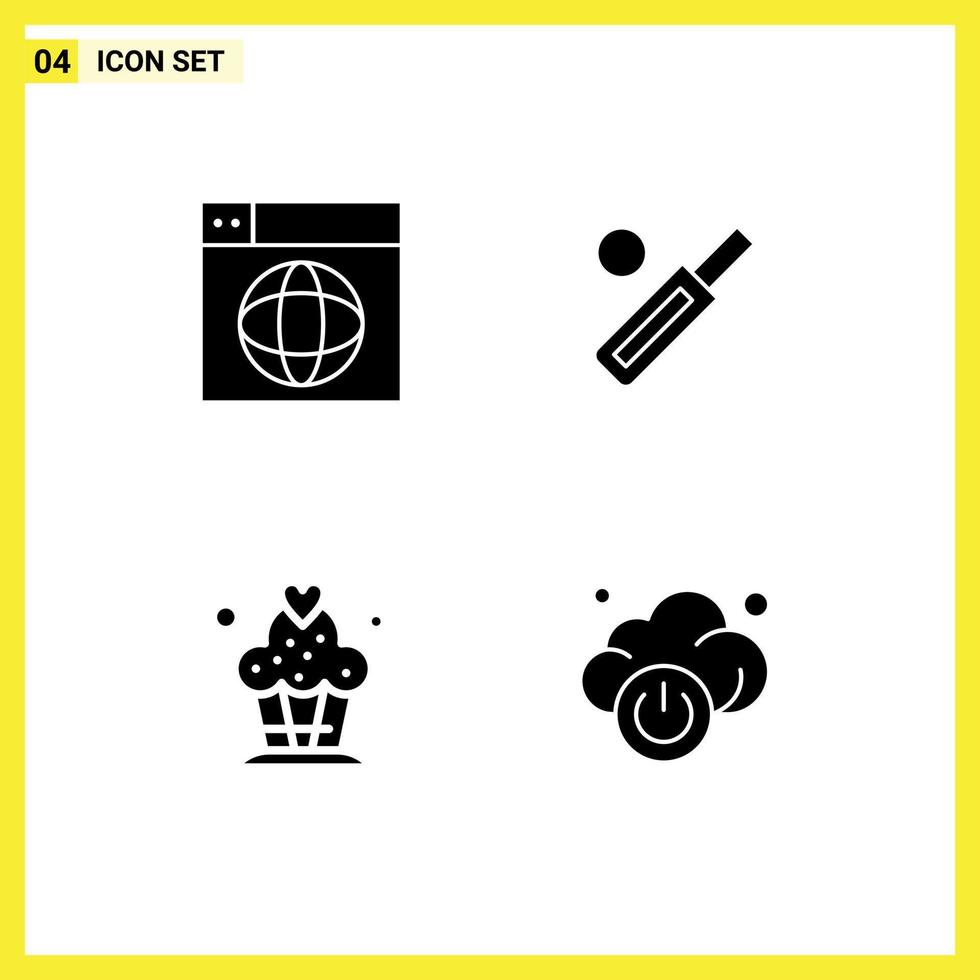 4 kreativ ikoner modern tecken och symboler av webb sport klot boll muffin redigerbar vektor design element