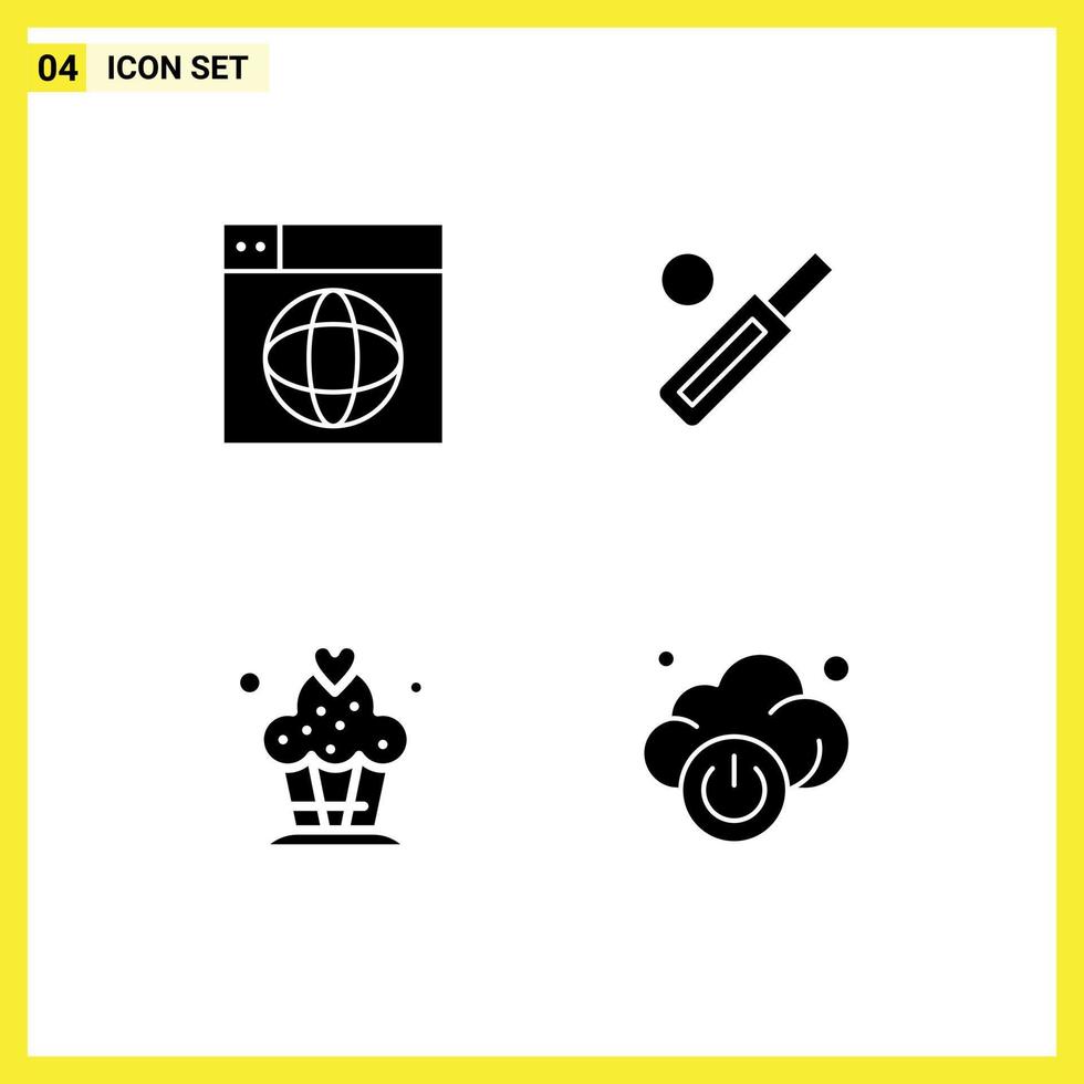 4 kreative Symbole moderne Zeichen und Symbole von Web-Sport-Globus-Ball-Cupcake-editierbaren Vektordesign-Elementen vektor