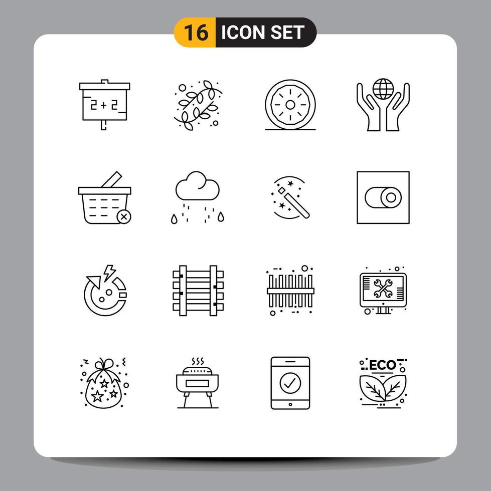 översikt packa av 16 universell symboler av handla korg middag värld vård redigerbar vektor design element