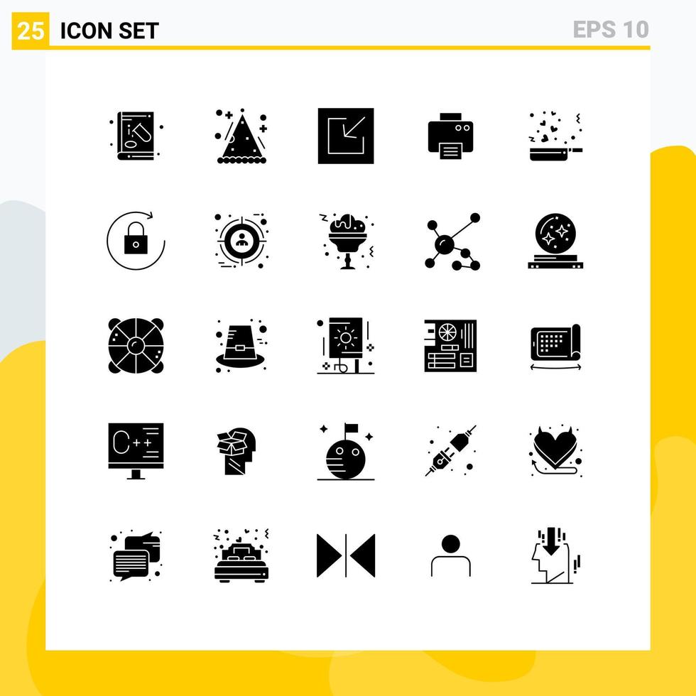 modern uppsättning av 25 fast glyfer pictograph av mat maskin fest tryckt skrivare redigerbar vektor design element