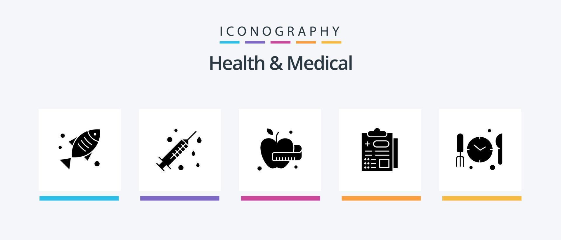 hälsa och medicinsk glyf 5 ikon packa Inklusive . mat. tid. medicinsk. kreativ ikoner design vektor