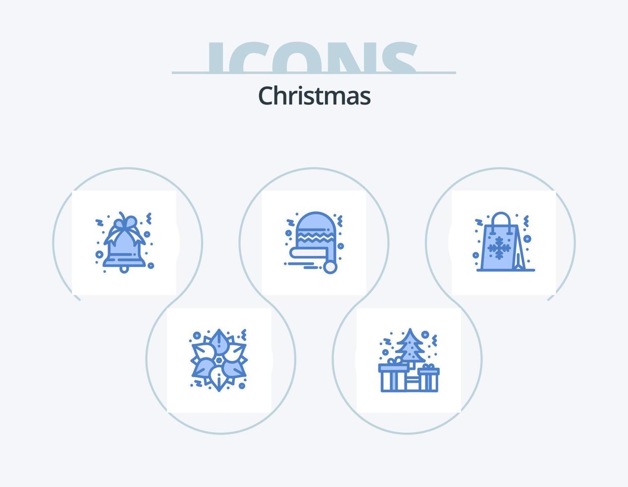 Weihnachten blau Icon Pack 5 Icon Design. Einkaufen. Weihnachten. Glocke. Tasche. Weihnachtsmann vektor