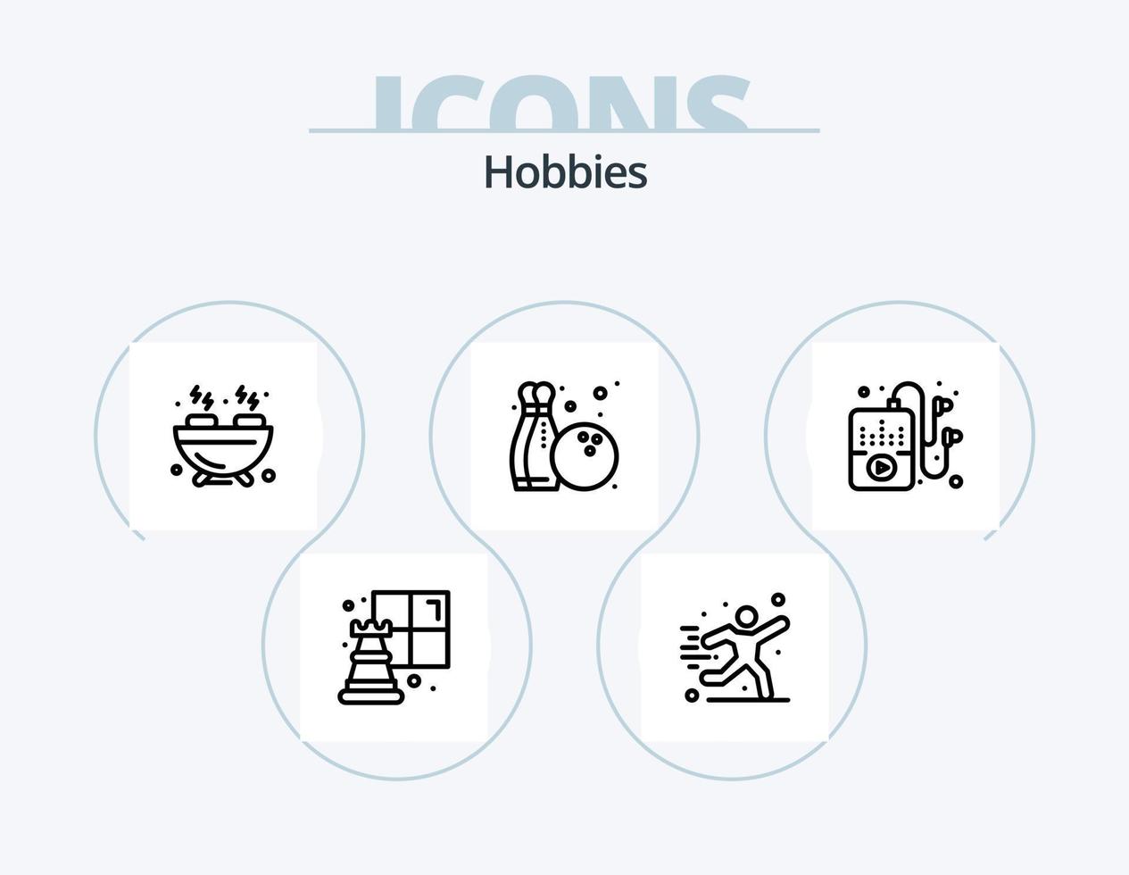 Hobbys Linie Icon Pack 5 Icon Design. Mode. Ball. Getränk. Tasche. Hobbys vektor