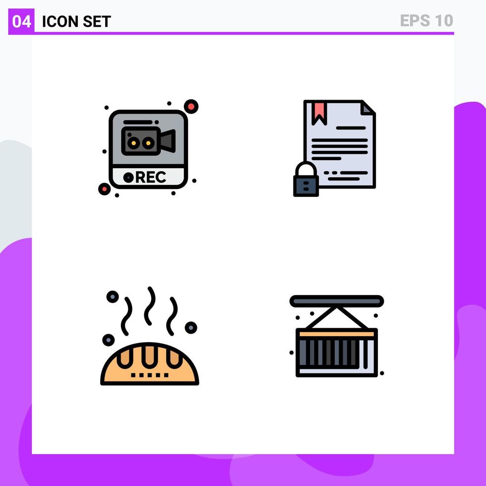 satz von 4 modernen ui-symbolen symbole zeichen für fotografie brot video digital geben bearbeitbare vektordesignelemente vektor