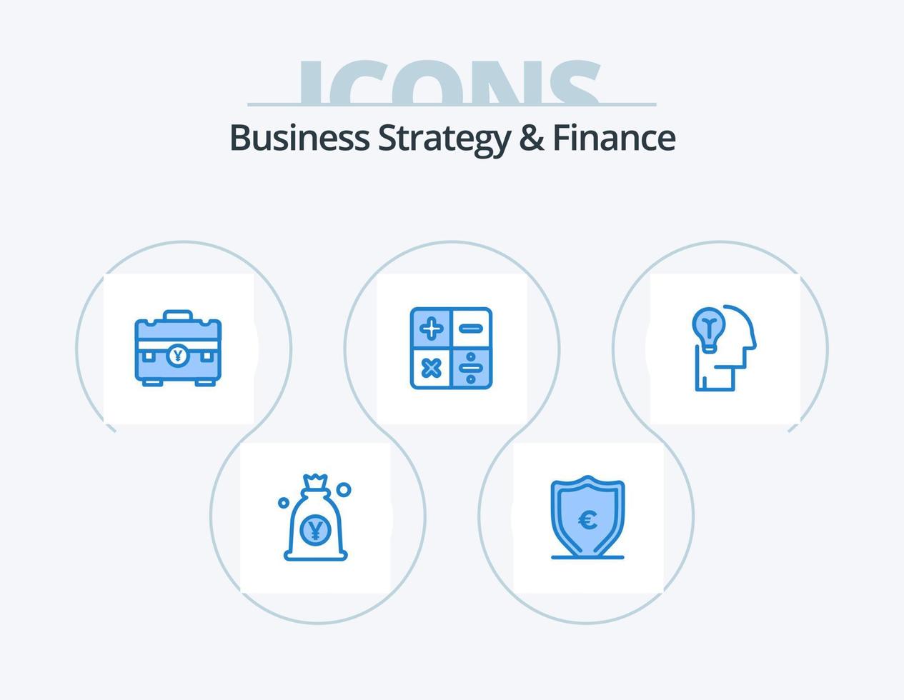 företag strategi och finansiera blå ikon packa 5 ikon design. aning. kalkylator. skydd. Beräkna. handväska vektor