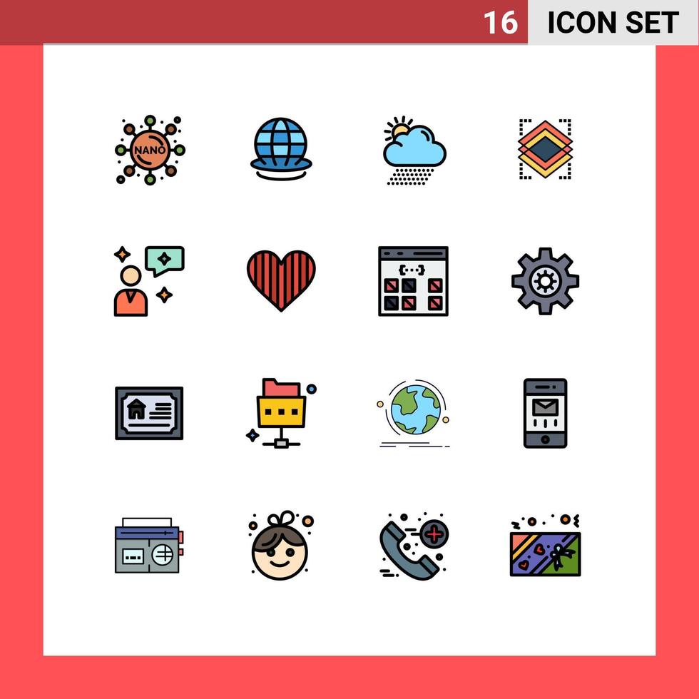 Flache, farbgefüllte Linienpackung mit 16 universellen Symbolen für Interface-Mann-Chat-Regen-Server-Objekt editierbare kreative Vektordesign-Elemente vektor