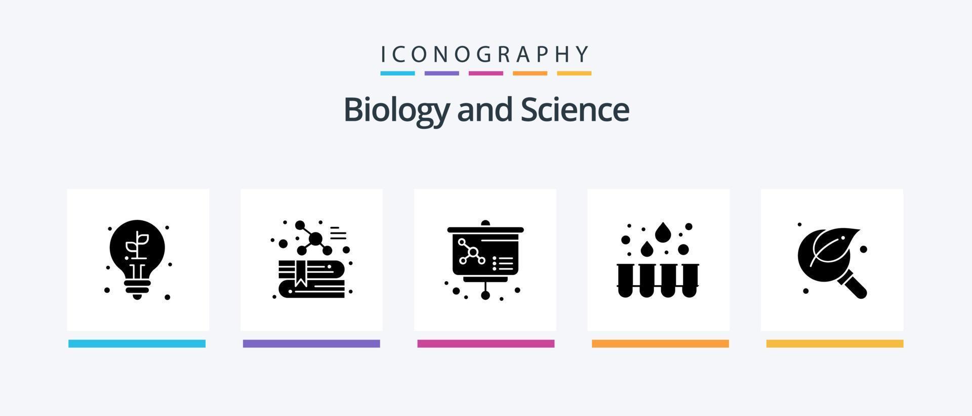 Biologie Glyphe 5 Icon Pack inklusive Lupe. grün. Lektion. Glas. Labor. kreatives Symboldesign vektor