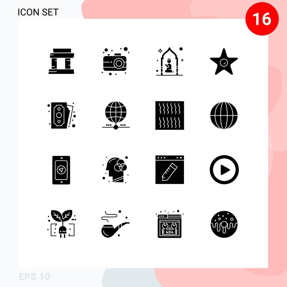16 universelle solide Glyphenzeichen Symbole der Zahlung Bargeld beten Theaterfilm editierbare Vektordesign-Elemente vektor