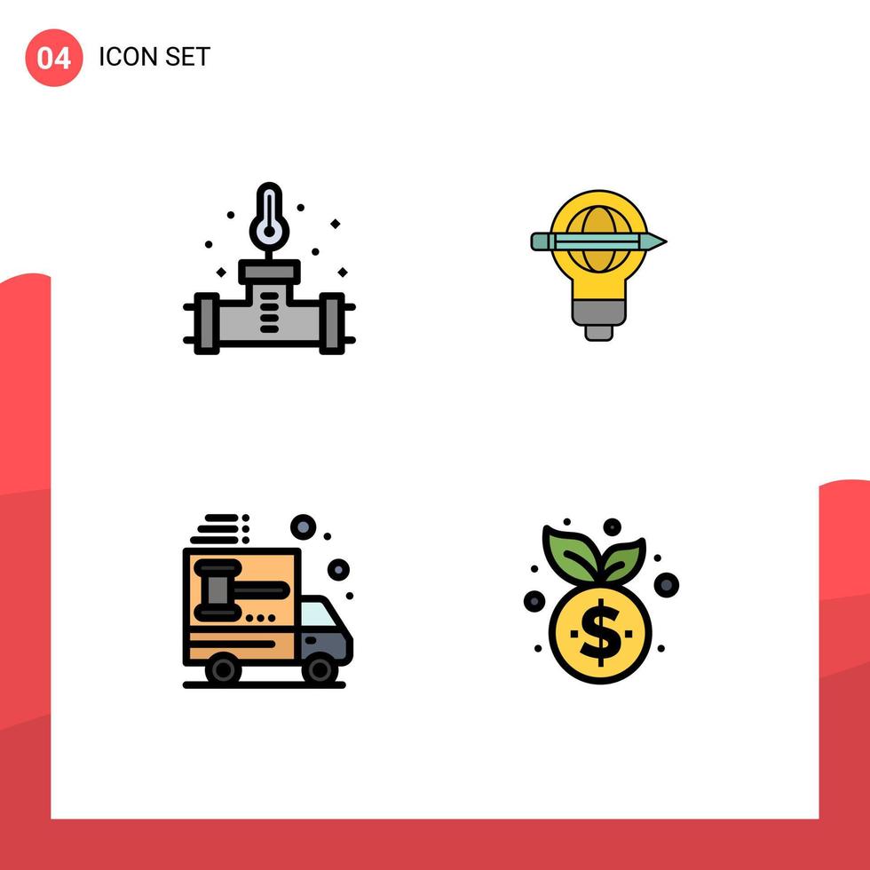 grupp av 4 modern fylld linje platt färger uppsättning för rör lastbil temperatur klot köpa redigerbar vektor design element