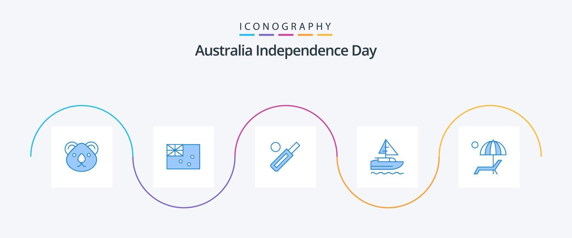 Australien Unabhängigkeitstag blau 5 Icon Pack inklusive Land. Schiff. Flagge. Boot. Kricket vektor