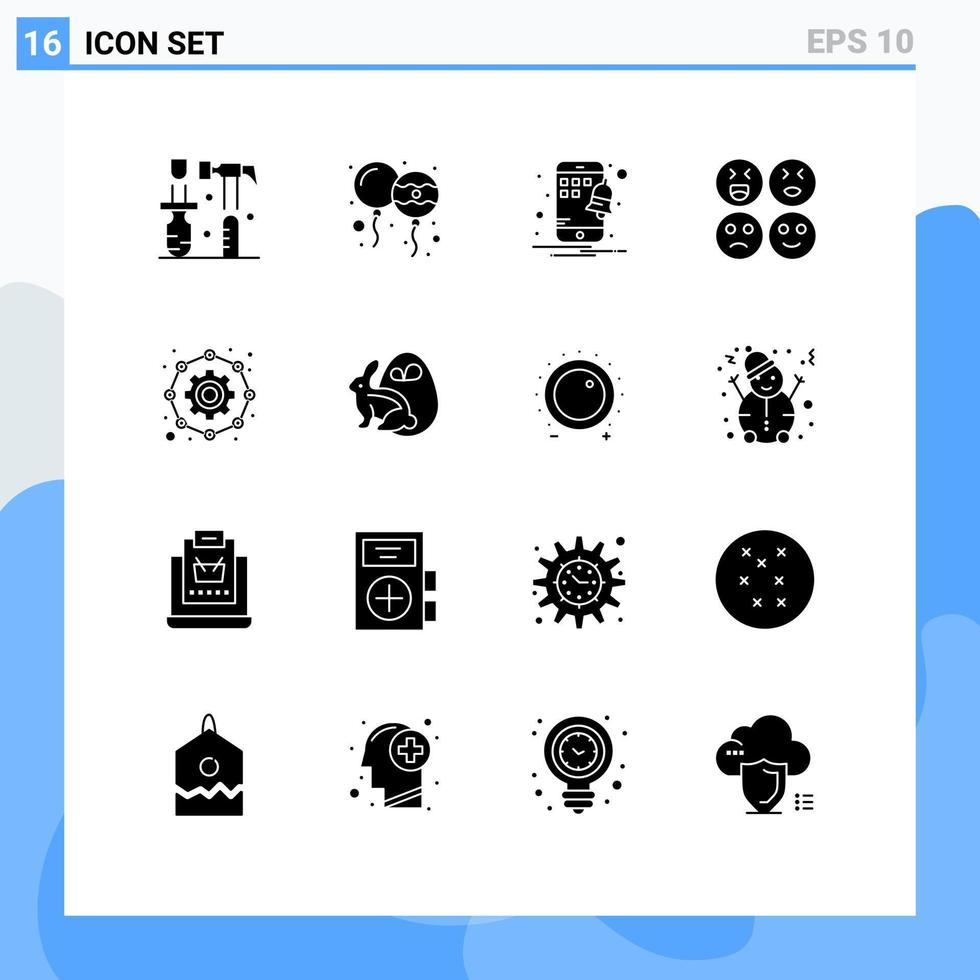 16 universell fast glyfer uppsättning för webb och mobil tillämpningar arbetssätt konfiguration mobil dotterbolag Lycklig redigerbar vektor design element