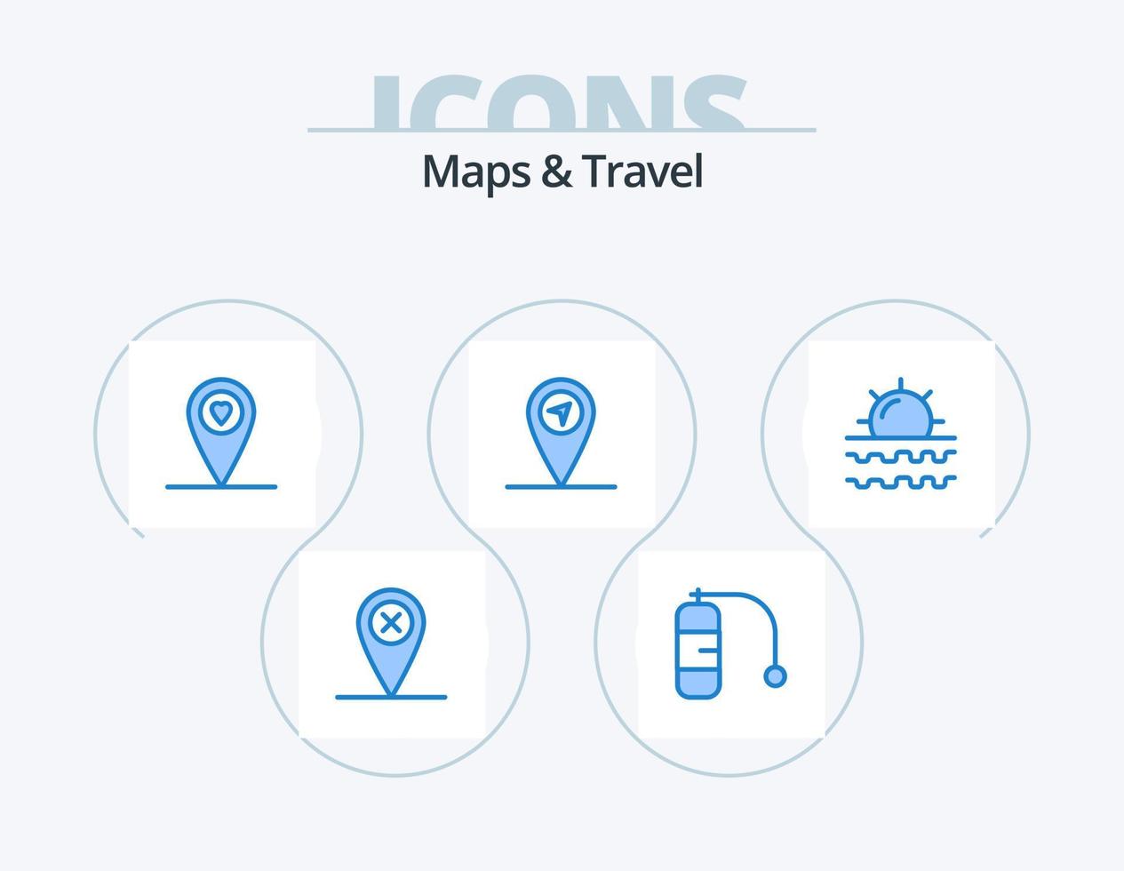 Karten und Reisen blau Icon Pack 5 Icon Design. . . GPS. Urlaub. Sonne vektor
