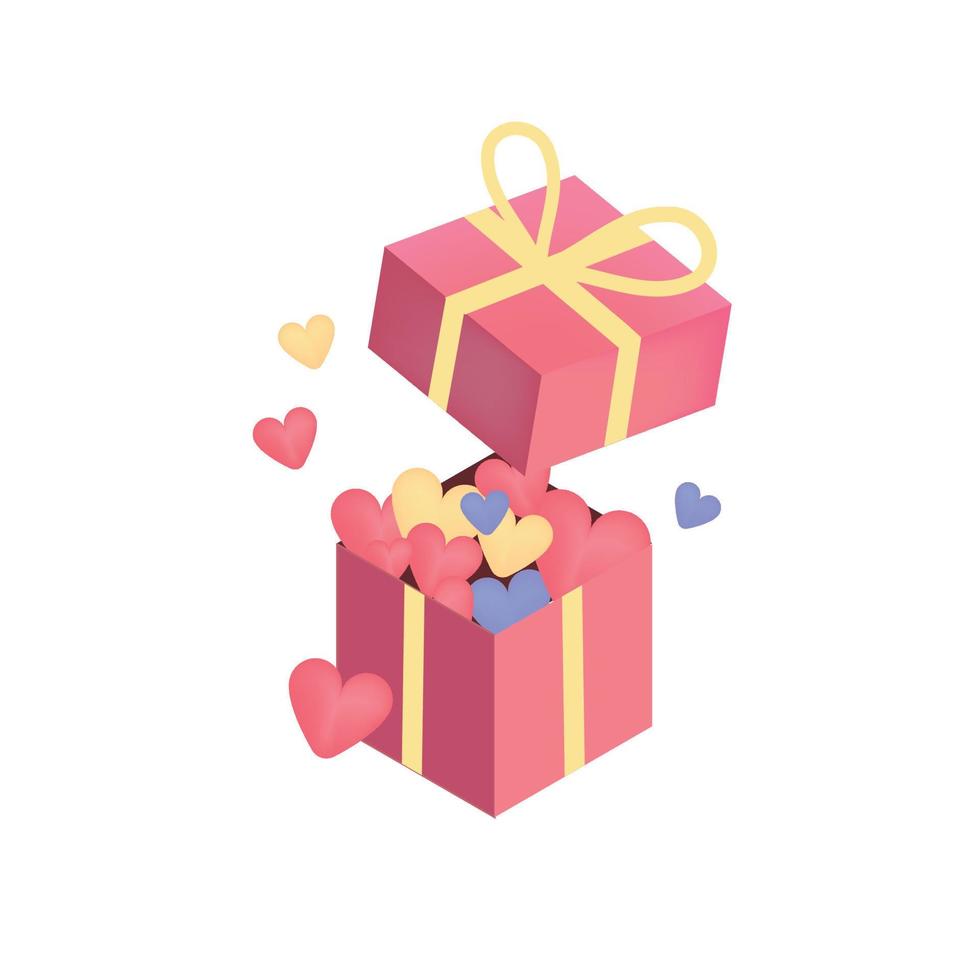süße und pastellfarbene geschenkbox mit liebe und herz im inneren zum valentinstag vektor